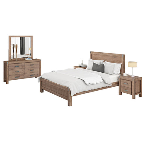 4 Pieces Bedroom Suite In Solid Wood Veneered Acacia Construction Timber Slat King Size Oak Colour Bedside Table & Dresser Dressers & Chests Of Drawer