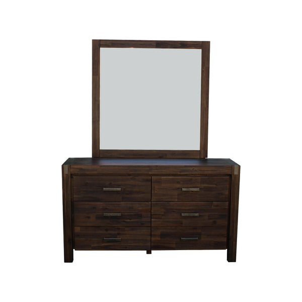 5 Pieces Bedroom Suite In Solid Wood Veneered Acacia Construction Timber Slat Queen Size Chocolate Colour Bedside Table Tallboy & Dresser Dressers & C