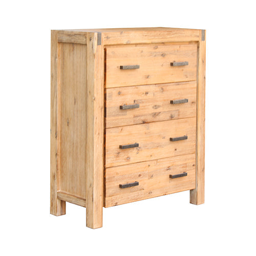 5 Pieces Bedroom Suite In Solid Wood Veneered Acacia Construction Timber Slat Single Size Oak Colour Bedside Table Tallboy & Dresser Dressers & Chests