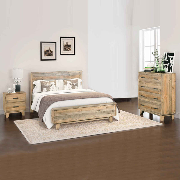 4 Pieces Bedroom Suite King Size In Solid Wood Antique Design Bedside Table Tallboy Light Brown King Bed Frames