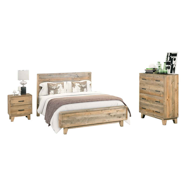 4 Pieces Bedroom Suite King Size In Solid Wood Antique Design Bedside Table Tallboy Light Brown King Bed Frames