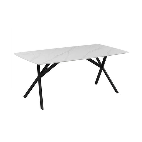 Dining Table Rectangular Shape White Sintered Stone Top Powder Coated Iron Legs Dining Tables