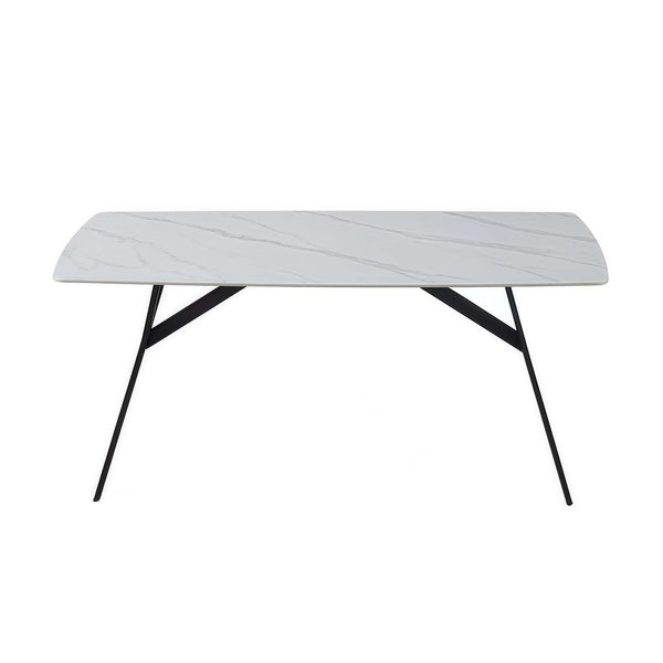 Dining Table Rectangular Shape White Sintered Stone Top Powder Coated Iron Legs Dining Tables