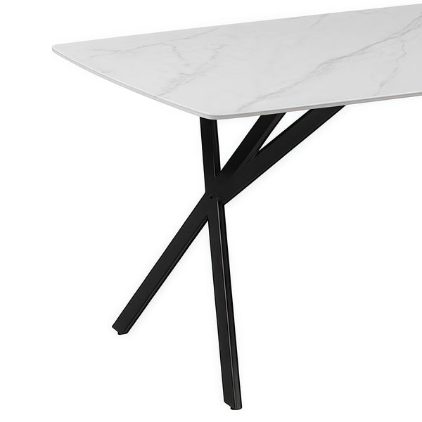 Dining Table Rectangular Shape White Sintered Stone Top Powder Coated Iron Legs Dining Tables