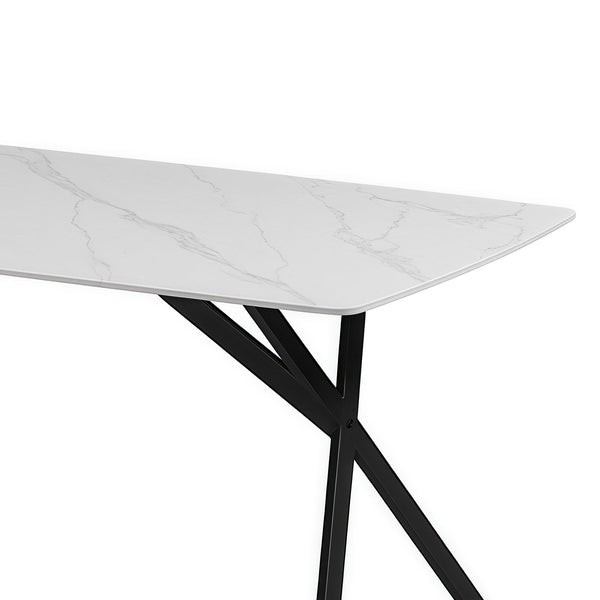 Dining Table Rectangular Shape White Sintered Stone Top Powder Coated Iron Legs Dining Tables