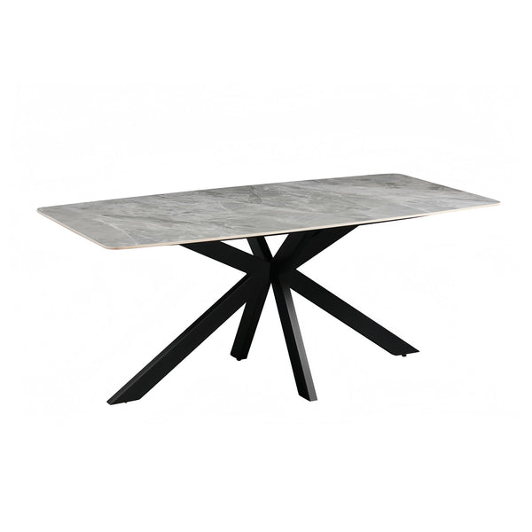 Dining Table Rectangular Shape Grey Sintered Stone Top Powder Coated Iron Legs Dining Tables