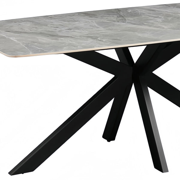 Dining Table Rectangular Shape Grey Sintered Stone Top Powder Coated Iron Legs Dining Tables