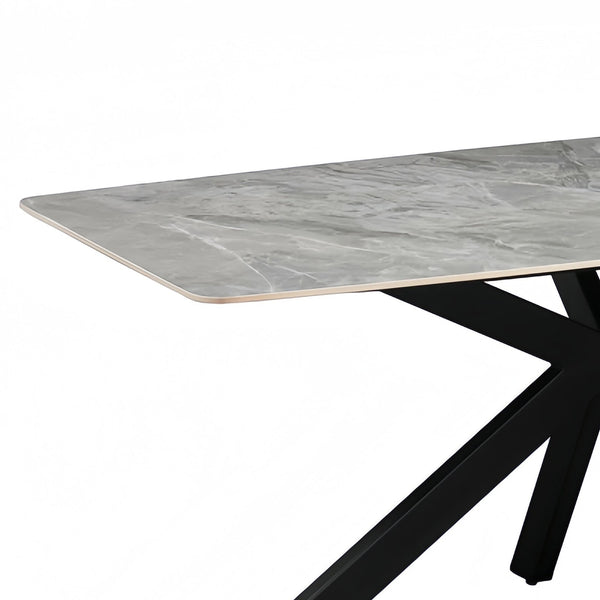 Dining Table Rectangular Shape Grey Sintered Stone Top Powder Coated Iron Legs Dining Tables