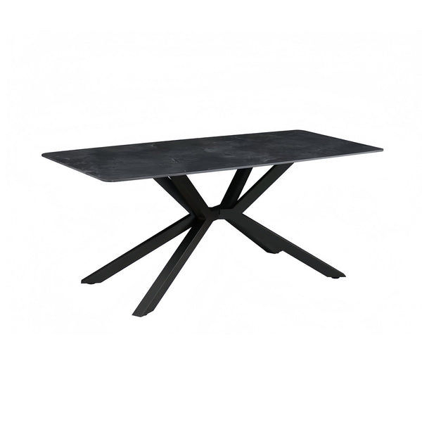 Dining Table Rectangular Shape Green Sintered Stone Top Powder Coated Iron Legs Dining Tables