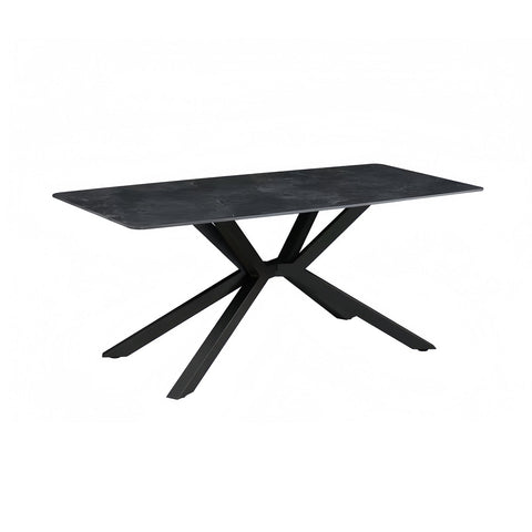 Dining Table Rectangular Shape Green Sintered Stone Top Powder Coated Iron Legs Dining Tables