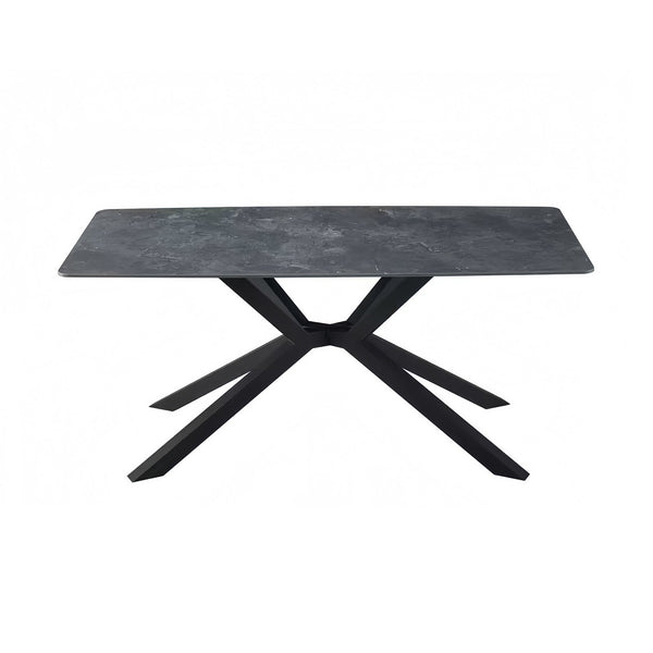 Dining Table Rectangular Shape Green Sintered Stone Top Powder Coated Iron Legs Dining Tables