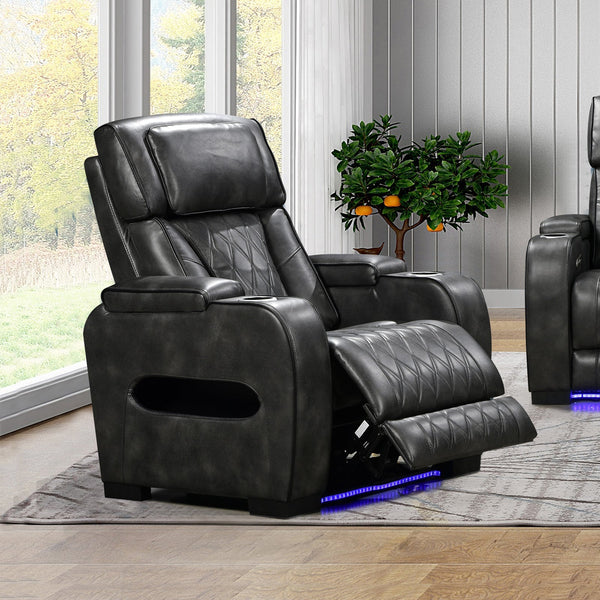 1 Seater Electric Air Leather Dark Grey Recliner Sofas Armchairs & Couches