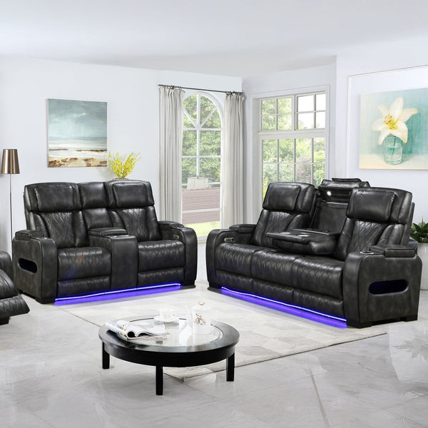 3 2 Seater Electric Air Leather Dark Grey Recliner Set Electric Massage Chairs