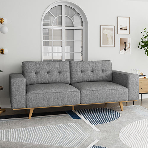 Melbournians Furniture 3 Seater Sofa Fabric Upholstery Grey Colour Pocket Spring Wooden Frame Sofas Armchairs & Couches
