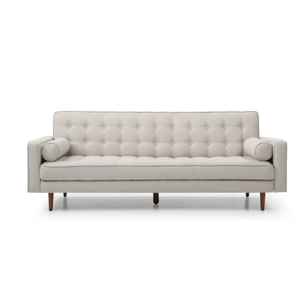 Sofa Bed 3 Seater Button Tufted Lounge Set For Living Room Couch In Fabric Beige Colour Sofa Beds