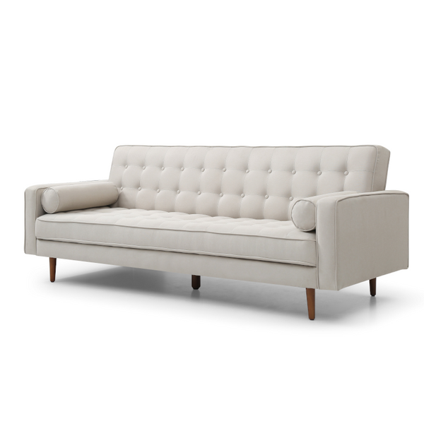 Sofa Bed 3 Seater Button Tufted Lounge Set For Living Room Couch In Fabric Beige Colour Sofa Beds