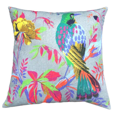 Status Collections Grey Cotton Velvet Bird Design Cushion Cover 45X45 Cm Cushion Covers