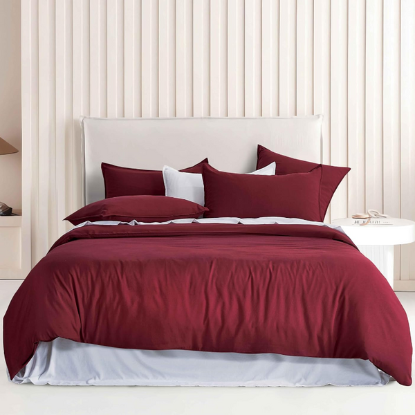 Cleverpolly Washed Microfibre Quilt Cover Set (Burgundy Single) Quilt Covers