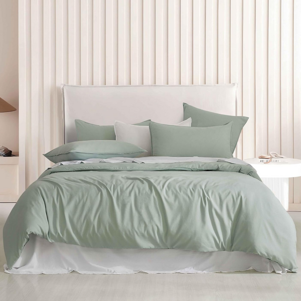 Cleverpolly Washed Microfibre Quilt Cover Set (Sage Single) Quilt Covers