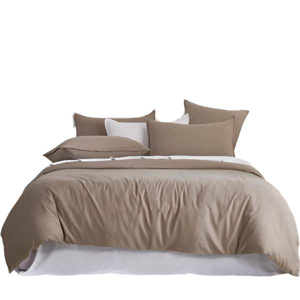 Cleverpolly Washed Microfibre Quilt Cover Set (Truffle Double) Quilt Covers
