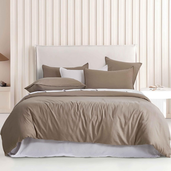 Cleverpolly Washed Microfibre Quilt Cover Set (Truffle Double) Quilt Covers