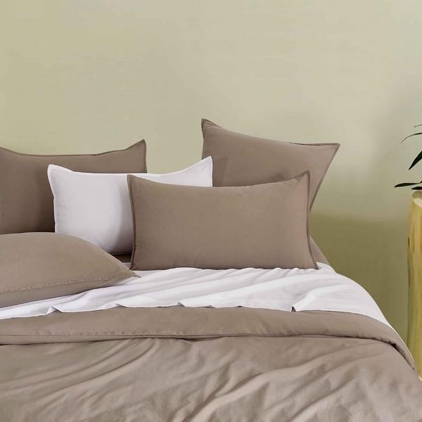 Cleverpolly Washed Microfibre Quilt Cover Set (Truffle Double) Quilt Covers