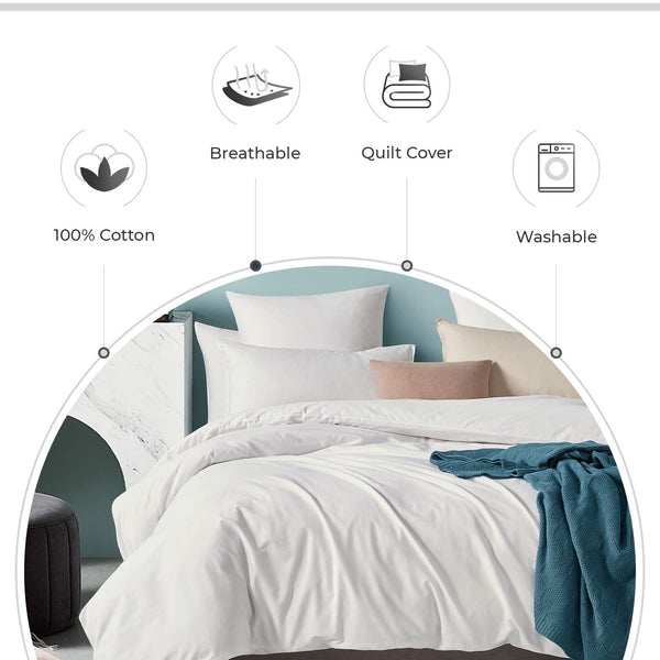 100% Cotton Washed Bed Quilt Cover Set White Single Size Single Bed Quilts