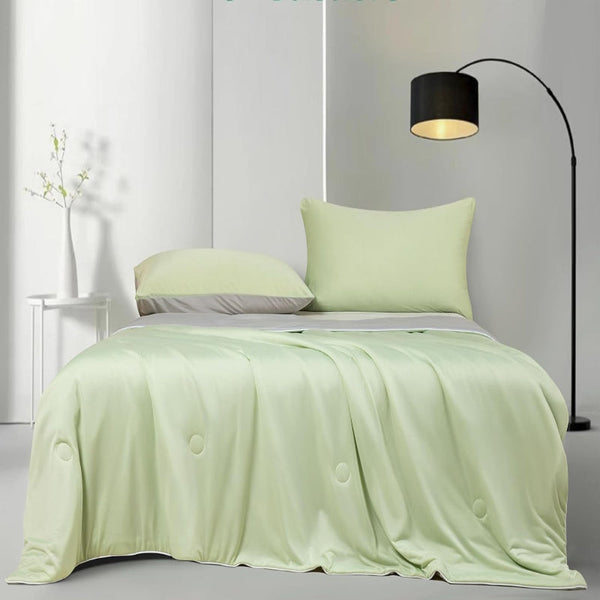 Ice Cooling Reversible Summer Comforter Blanket (Green And Grey Single/Double) Blankets