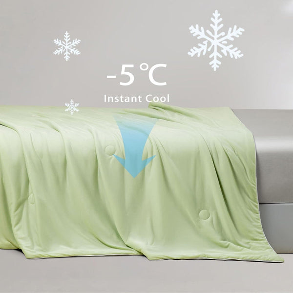 Ice Cooling Reversible Summer Comforter Blanket (Green And Grey Single/Double) Blankets