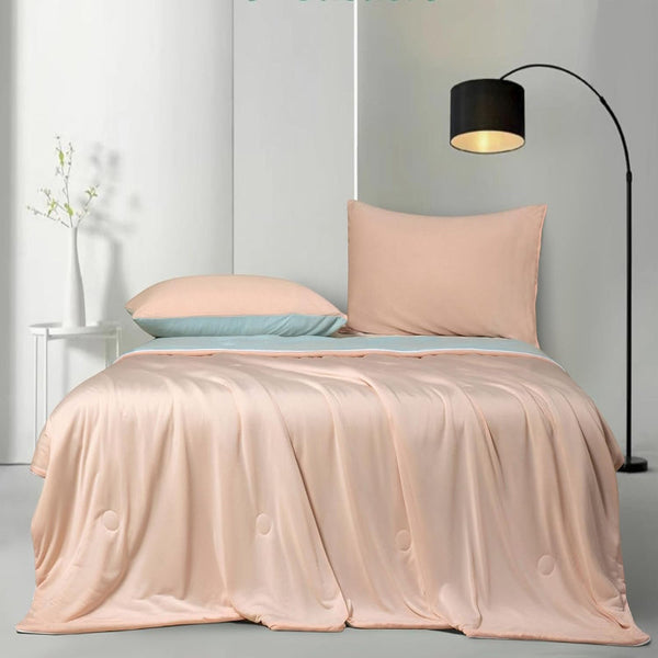 Ice Cooling Reversible Summer Comforter Blanket (Orange And Blue Single/Double) Blankets