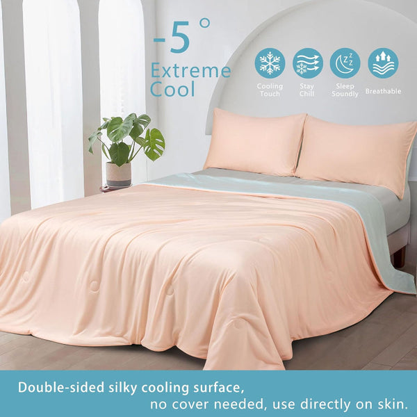 Ice Cooling Reversible Summer Comforter Blanket (Orange And Blue Single/Double) Blankets