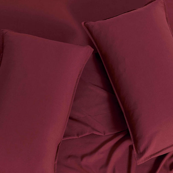 Cleverpolly Washed Microfibre Sheet Set (Burgundy Single) Sheets