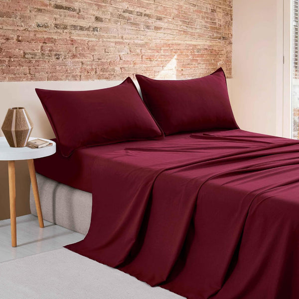 Cleverpolly Washed Microfibre Sheet Set (Burgundy Double) Sheets