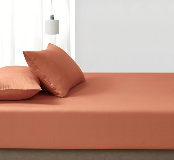 100% Washed Cotton Fitted Sheet Combo Set A Natural Ultra Soft & Breathable Includes Pillowcases Machine Washable (Brick Queen) Sheets