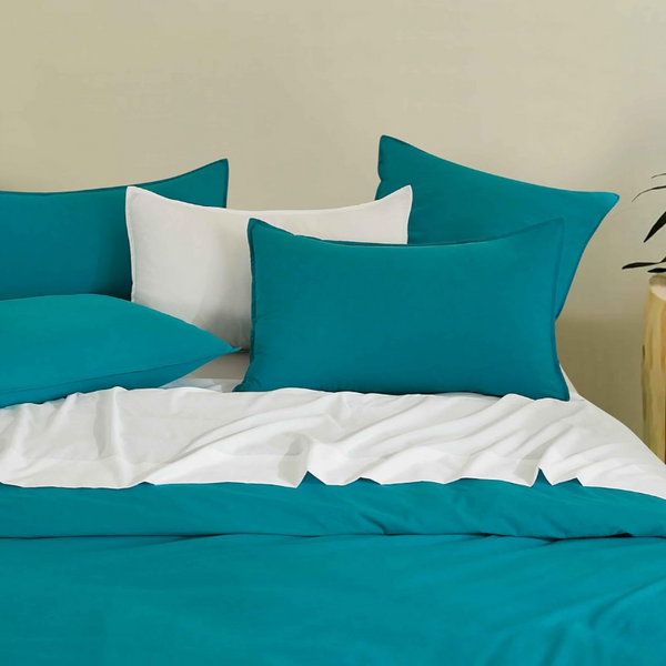 Cleverpolly Washed Microfibre Quilt Cover Set (Teal Queen) Quilt Covers