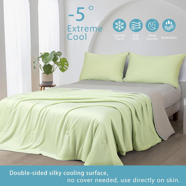 Gioia Casa Ice Cooling Reversible Summer Comforter Blanket (Green And Grey Queen/King) Blankets
