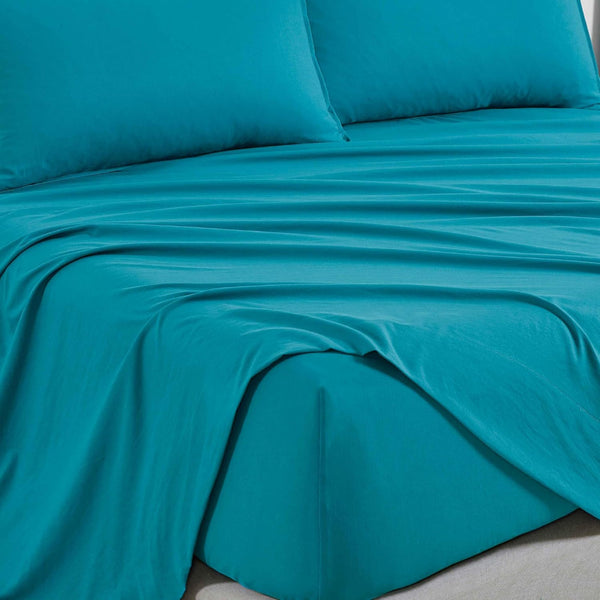 Washed Microfibre Sheet Set (Teal Queen) Sheets