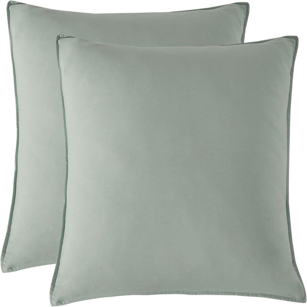 Cleverpolly Twin Pack Washed Microfibre Pillowcase (Sage Square) Pillow Cases