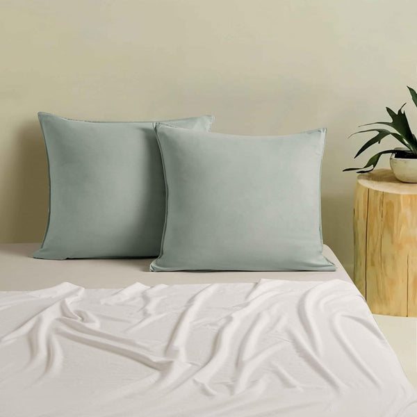 Cleverpolly Twin Pack Washed Microfibre Pillowcase (Sage Square) Pillow Cases