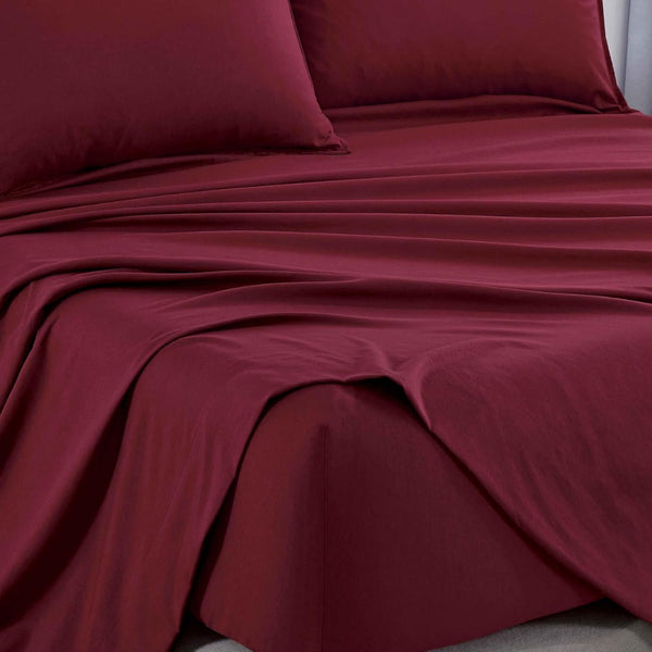 Cleverpolly Washed Microfibre Sheet Set (Burgundy King Single) Sheets