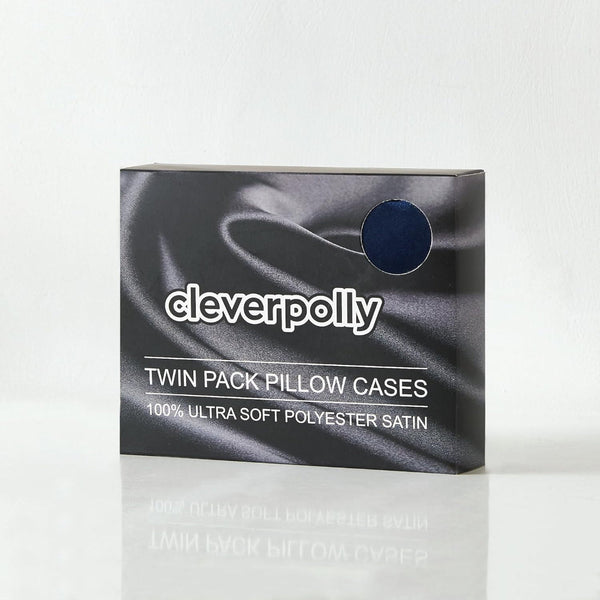 Satin Pillowcases Silky Soft Polyester With Zipper Closure Navy Blue 48Cm X 73Cm (Twin Pack) Pillow Cases