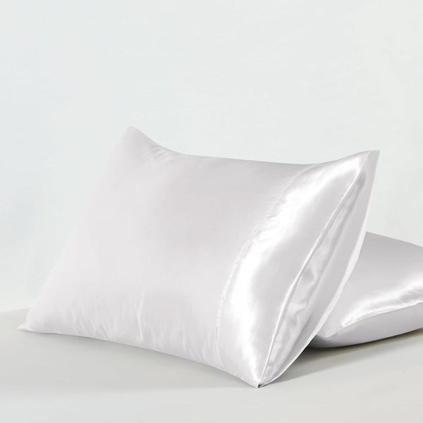 Satin Pillowcases Silky Soft Polyester With Zipper Closure White 48Cm X 73Cm (Twin Pack) Pillow Cases