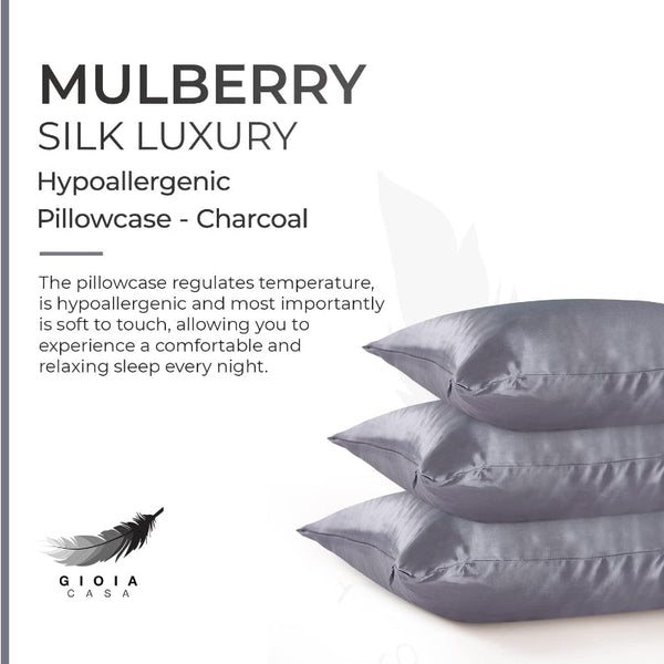 Luxury Pillowcase 100% Pure Mulberry Silk On Both Sides Charcoal Pillow Cases
