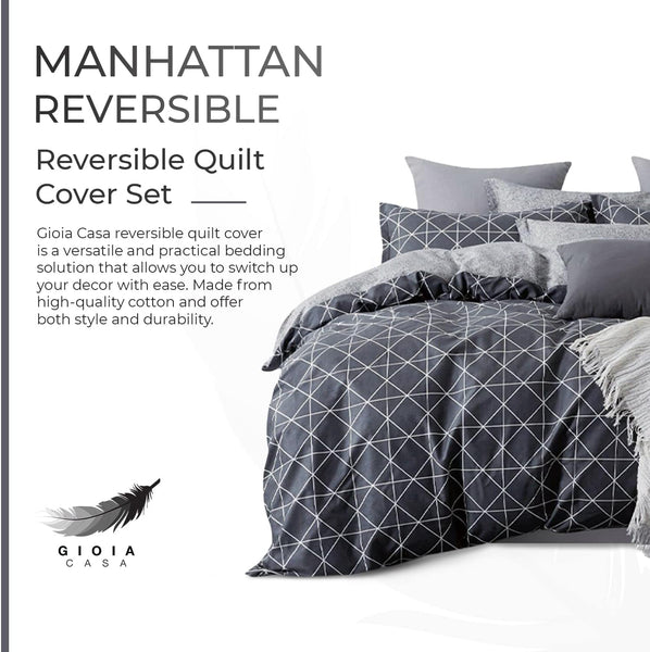 100% Cotton Manhattan Reversible Printed Quilt Cover Set Super King Size Super King Doonas