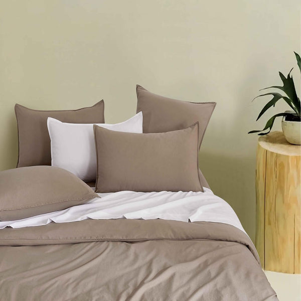 Cleverpolly Twin Pack Washed Microfibre Pillowcase (Truffle Standard) Pillow Cases