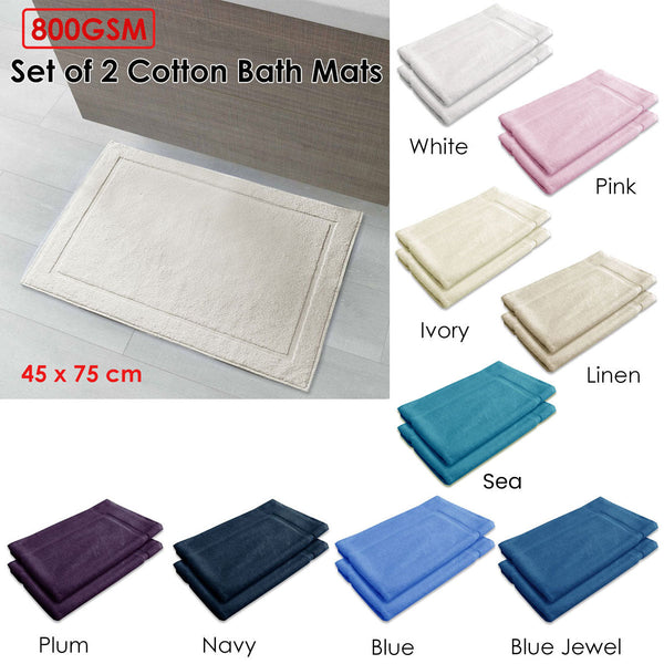Bath Mats Rugs & Toilet Covers Assorted Brands 800Gsm Set Of 2 Cotton Bath Mat Blue