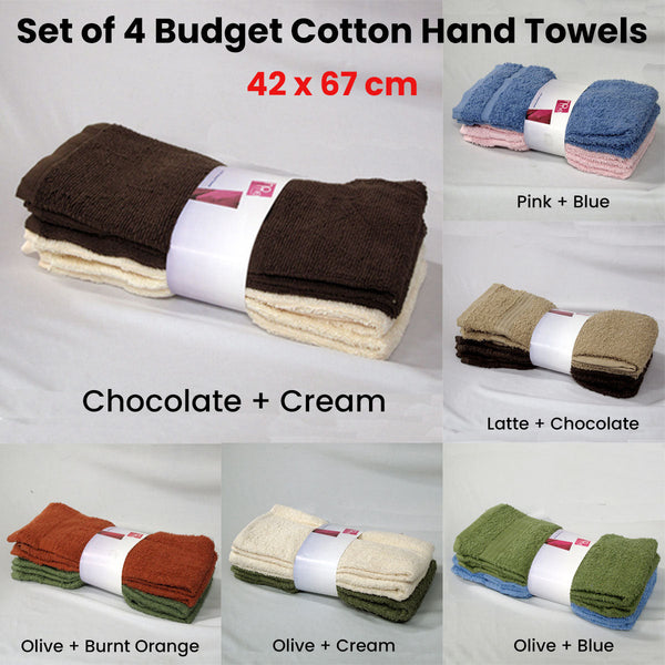 Set Of 4 Budget Cotton Hand Towels 42 X 67 Cm Olive Cream Towels & Washcloths