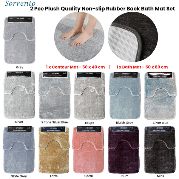 2 Pce Sorrento Plush Quality Non Slip Rubber Back Bath Mat Set Latte Non Slip Appliqués & Mats