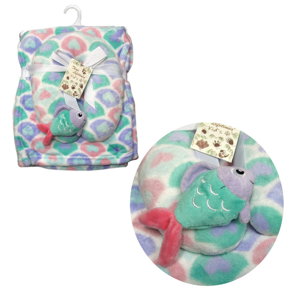 Baby Animal Coral Fleece Blanket + Pillow Fish Blankets