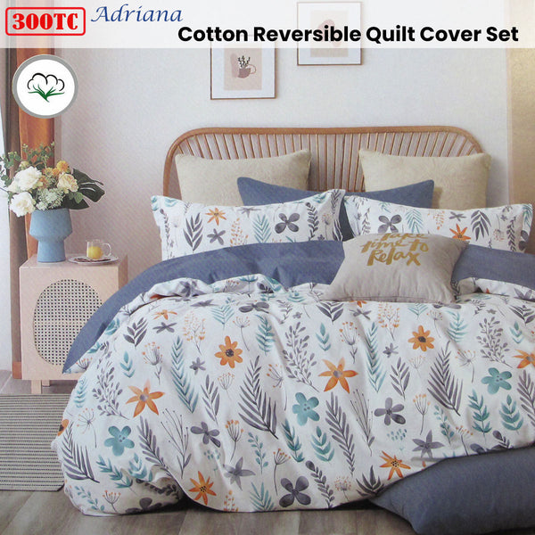 Revive 300Tc Adriana Reversible Cotton Quilt Cover Set Queen Quilt Covers